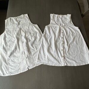 FatFace White Sleeveless Top Bundle Eyelet Pintuck Button Front US 4 UK 8